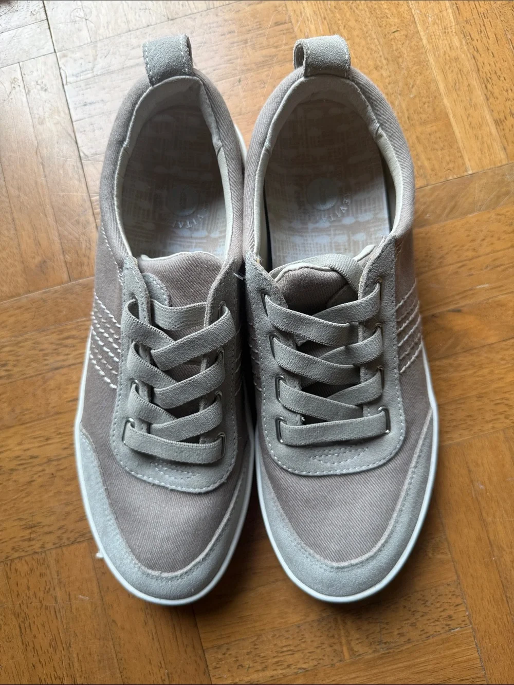REVITALIGN Lace-Up Sneakers in Taupe and White sole